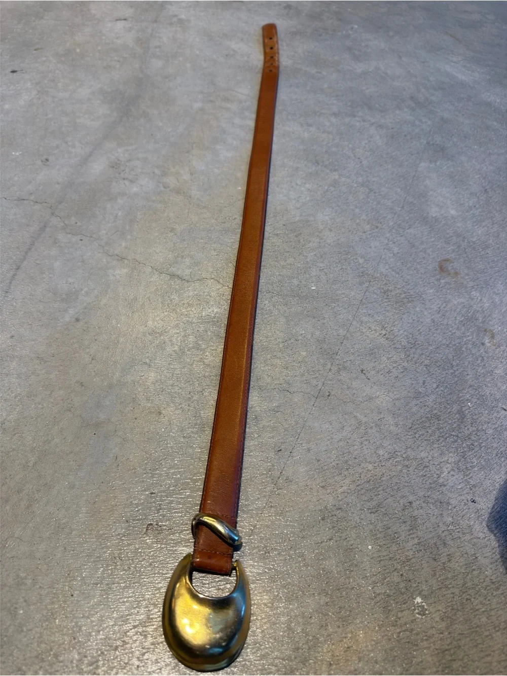 Brown Leather Italian Belt with Brass Crescent Buckle